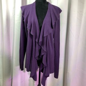 Karen Scott Purple Ruffle Shawl Collar Long Sleeve Sweater Cardigan Large